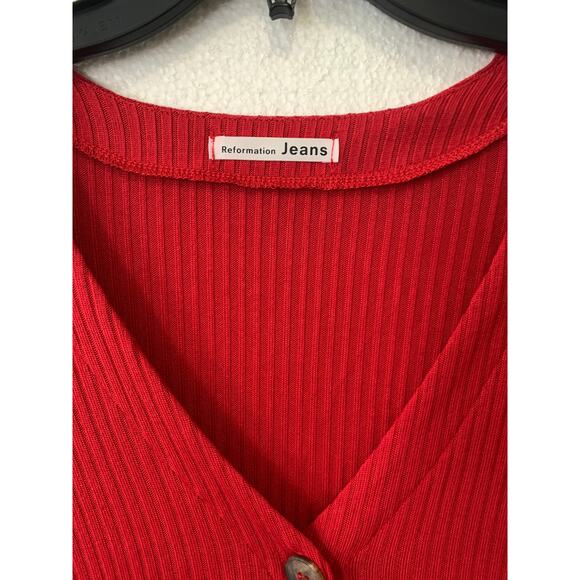 Reformation Jeans Women's Ribbed Knit Red Button Up Cardigan Sweater Medium - Picture 2 of 6